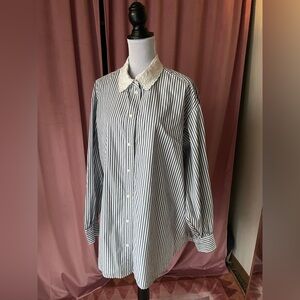GAP x Doen Striped Lace Collar Button Down Shirt
